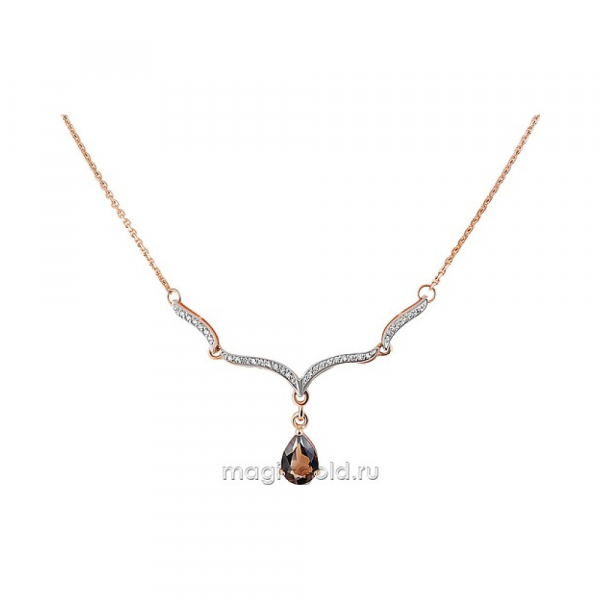 Золотое колье с раухтопазом и фианитом № 164791