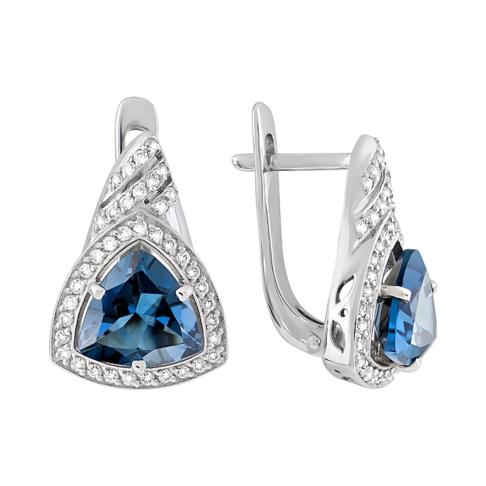 Золотые серьги с топазом и фианитом № 119620