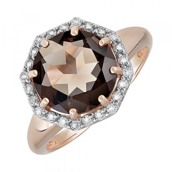 Золотое кольцо с раухтопазом и фианитом № 134472