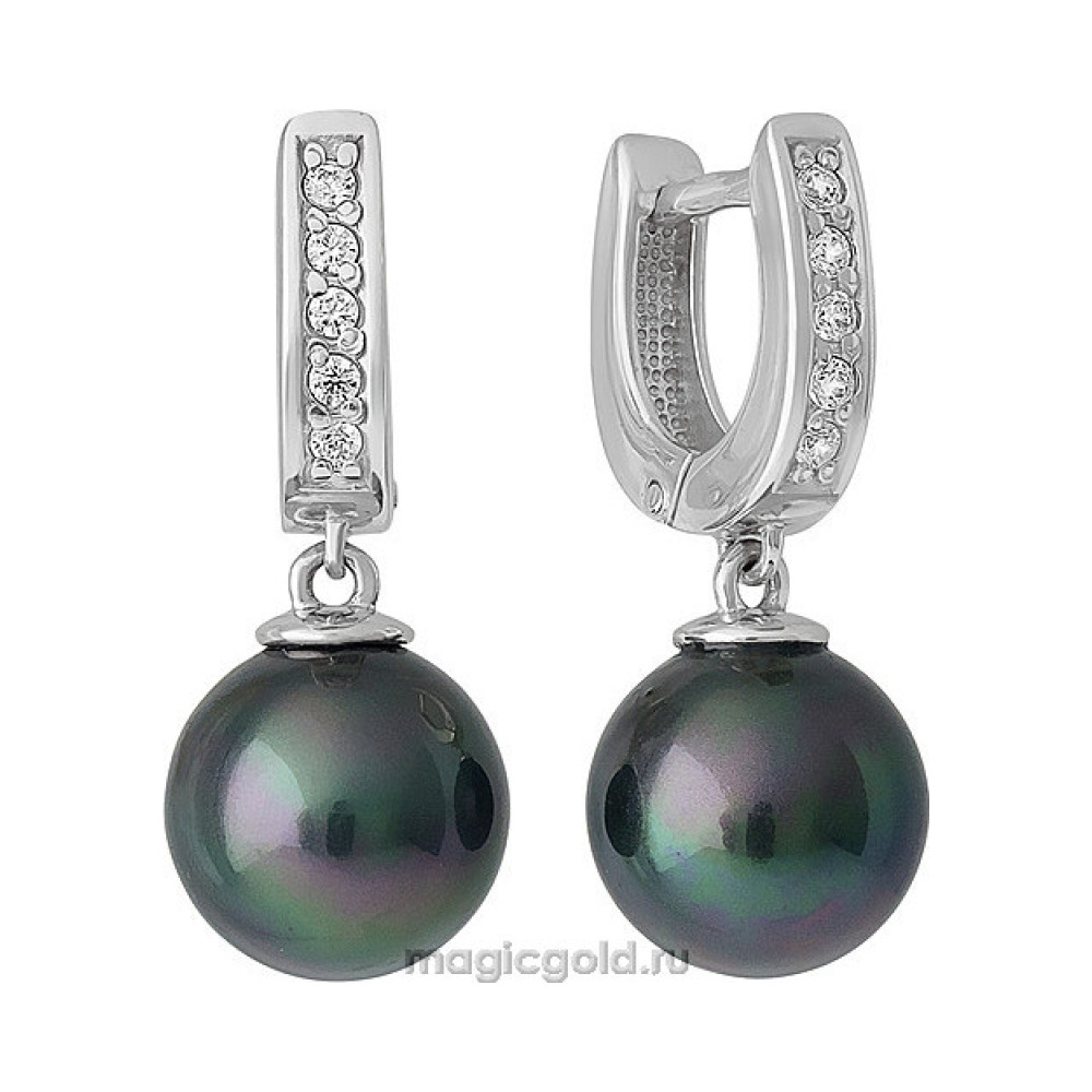 Серебряные серьги с перламутровым жемчугом и фианитом № 141020