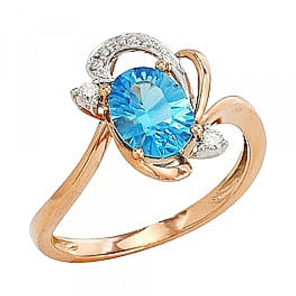 Золотое кольцо с бриллиантом и топазом № 82199