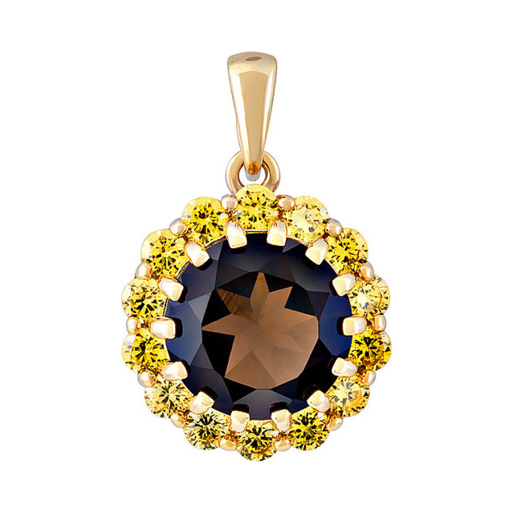 Серебряная подвеска с раухтопазом .фианитом и золот.покрытием № 132721