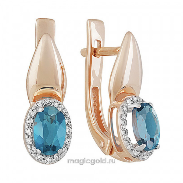 Золотые серьги с топазом и фианитом № 142221