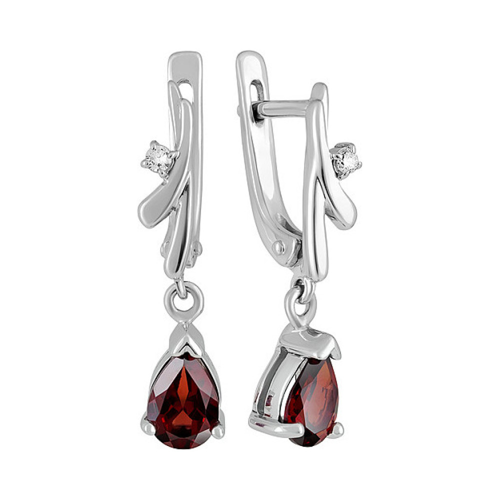 Серебряные серьги с гранатом и фианитом № 132791