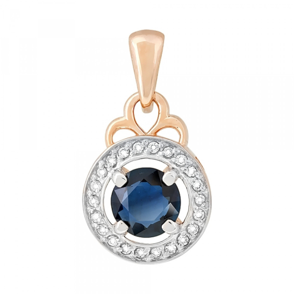 Золотая подвеска с бриллиантом и сапфиром № 118186