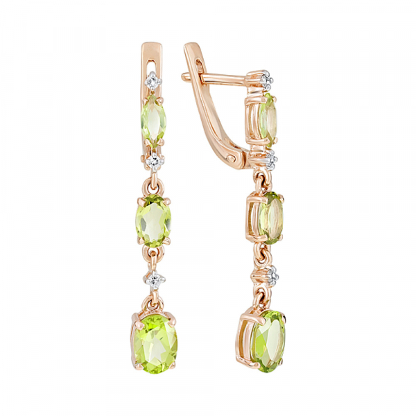 Золотые серьги с хризолитом и фианитом № 120328