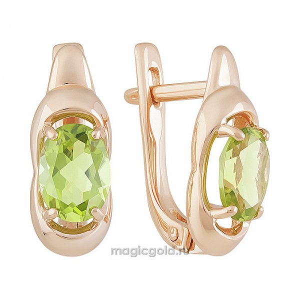 Золотые серьги с хризолитом № 137877