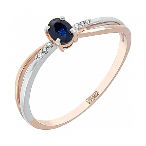 Золотое кольцо с бриллиантом и сапфиром № 114532