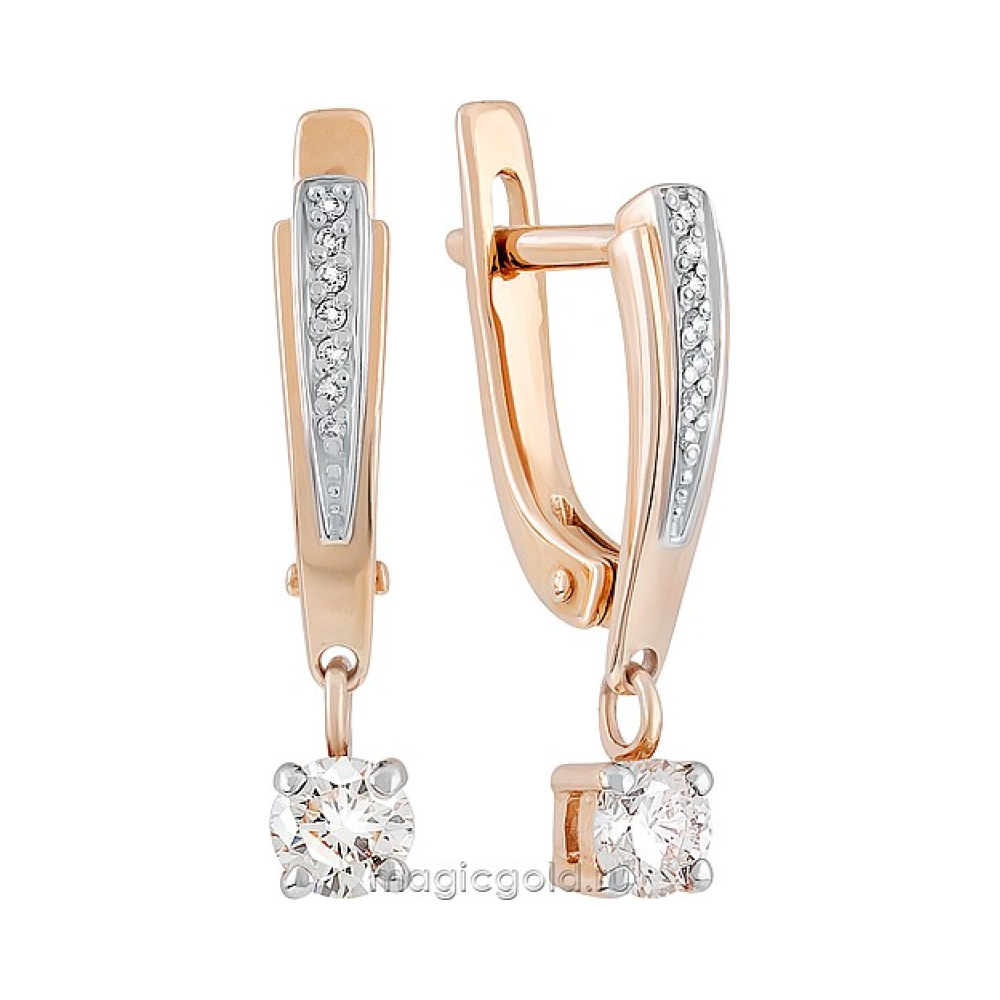 Золотые серьги с бриллиантом № 134218