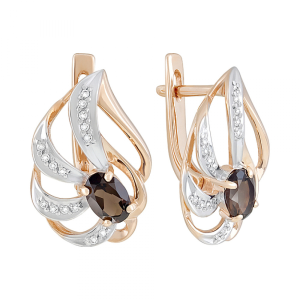 Золотые серьги с раухтопазом и фианитом № 126572