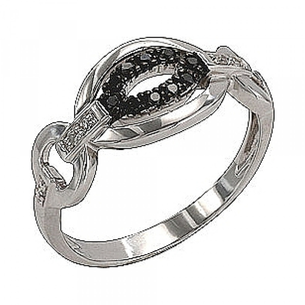 Золотое кольцо с чёрным и белым бриллиантами № 74468