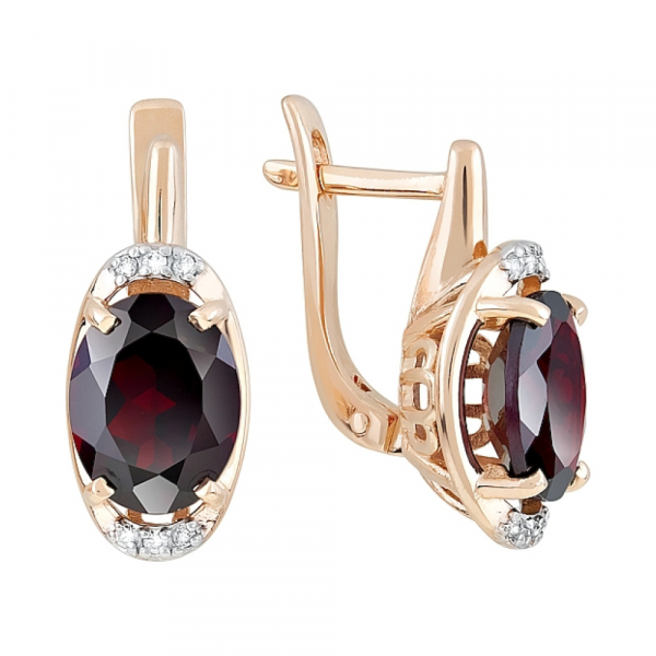 Золотые серьги с гранатом и фианитом № 120315