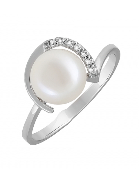 Серебряное кольцо с жемчугом и фианитом № 131601