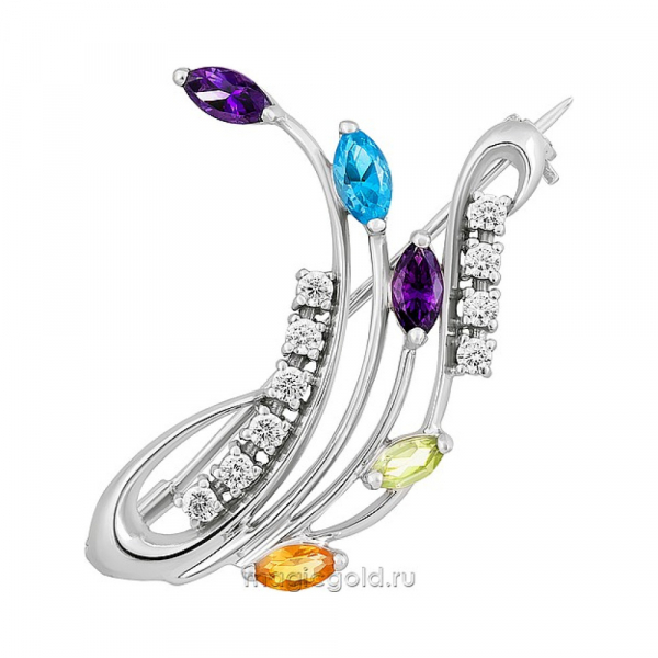 Серебряная брошь с полудраг. вставками № 136513