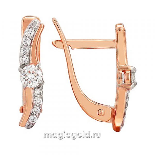 Золотые серьги с бриллиантом № 156626