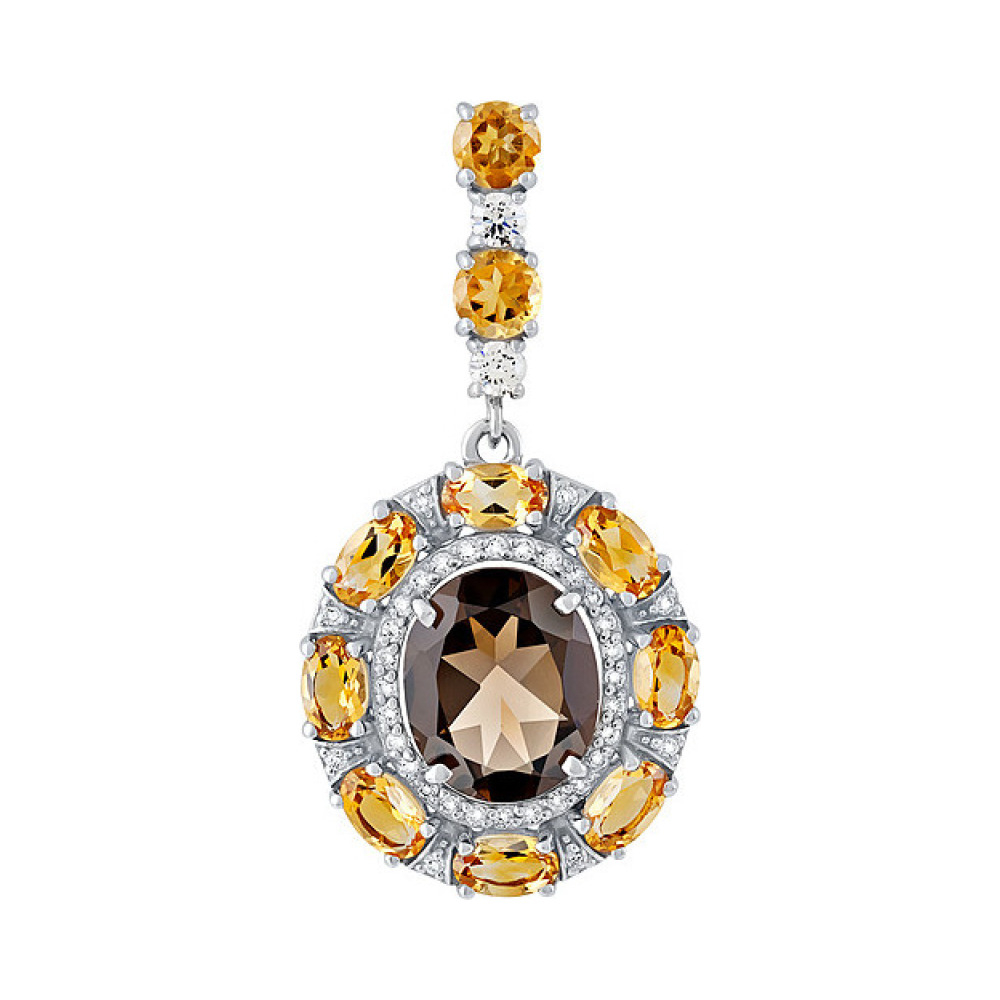 Серебряная подвеска с полудрагоценными вставками и фианитом № 129695