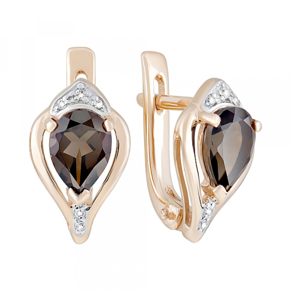 Золотые серьги с раухтопазом и фианитом № 126337