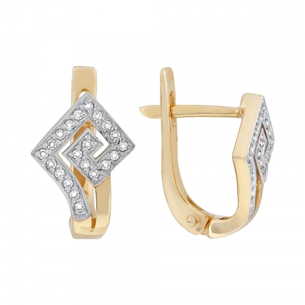 Золотые серьги с бриллиантом № 107436