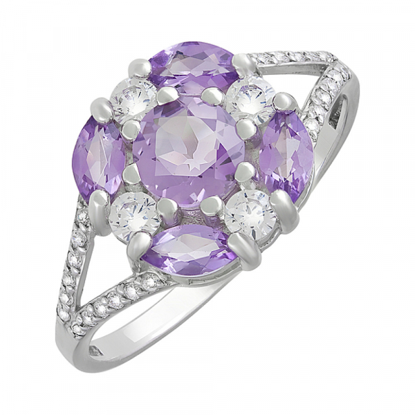 Серебряное кольцо с аметистом и фианитом № 123302