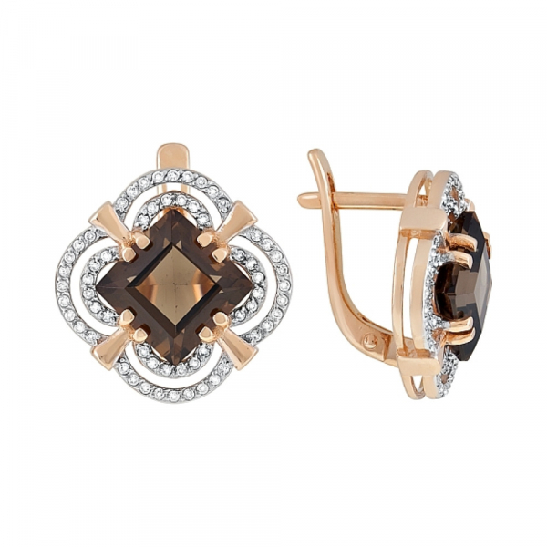 Золотые серьги с раухтопазом и фианитом № 118874