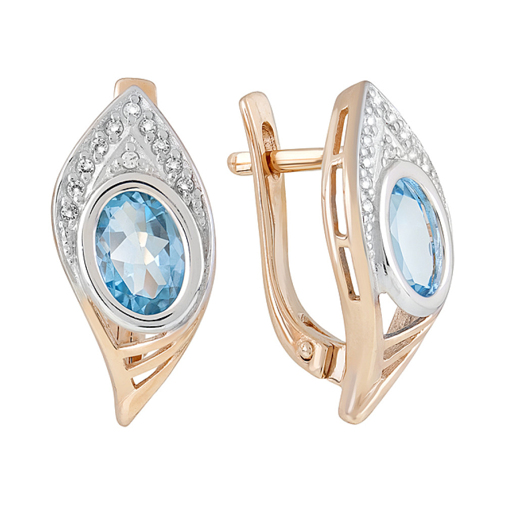 Золотые серьги с топазом и фианитом № 122828