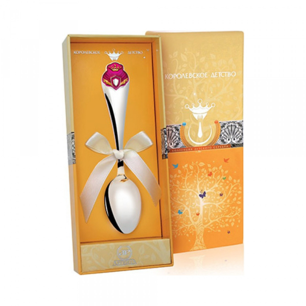 Детская серебряная ложка «Принцесса» КД с позолотой с эмалью