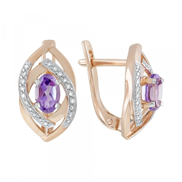 Золотые серьги с аметистом и фианитом № 119991