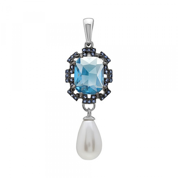 Серебряная подвеска с алпанитом, перл жемчугом и фианитом № 134565