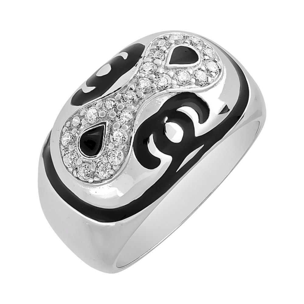 Серебряное кольцо с фианитом и эмалью № 115254