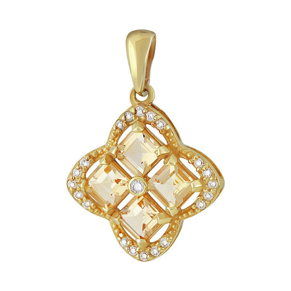 Серебряная подвеска с цитрином  фианитом и золотым покрытием № 135892