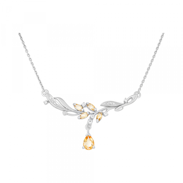 Серебряное колье с цитрином и фианитом № 123915