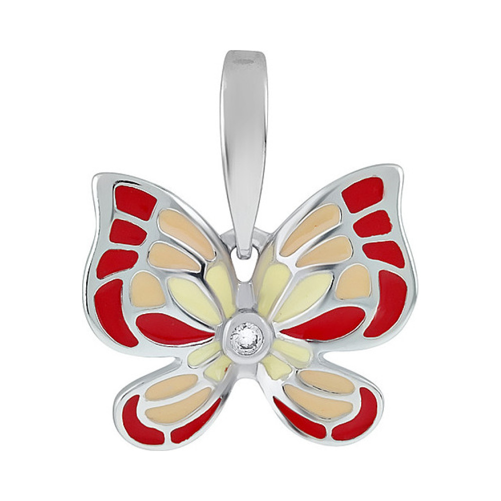 Серебряная подвеска с фианитом и эмалью № 134722