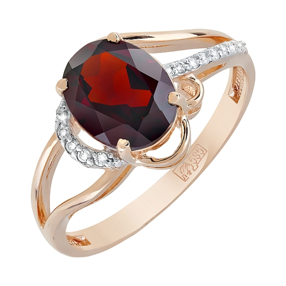Золотое кольцо с гранатом и фианитом № 119726