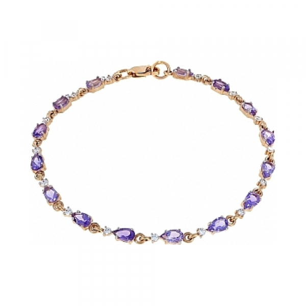 Золотой браслет с аметистом и фианитом № 105561