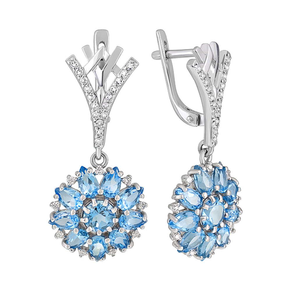 Серебряные серьги с топазом и фианитом № 123282