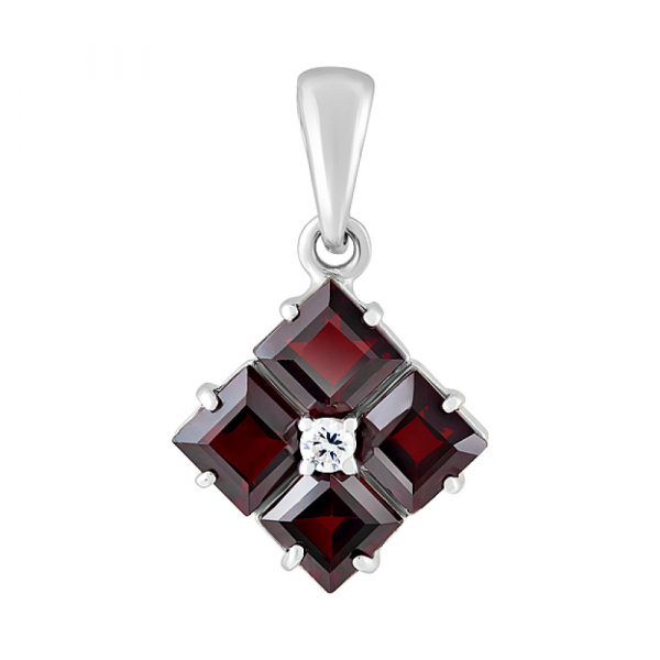 Серебряная подвеска с гранатом и фианитом № 123252