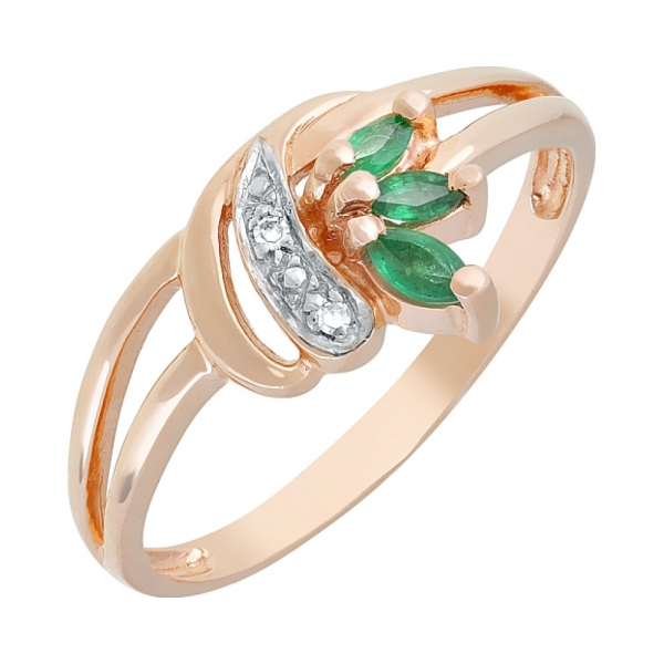 Золотое кольцо с бриллиантом и изумрудом № 3118