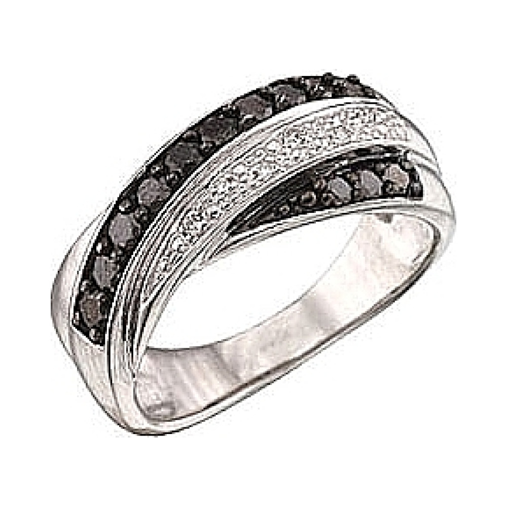 Золотое кольцо с чёрным и белым бриллиантами № 40145