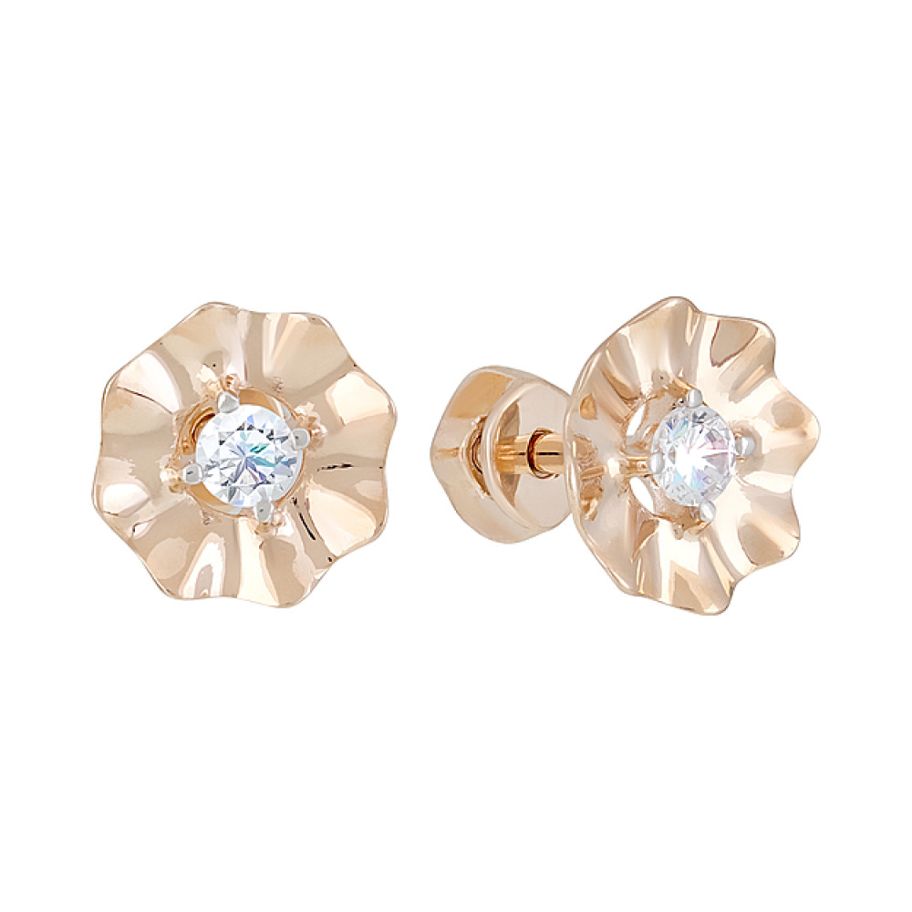 Золотые серьги с фианитом и алмазкой № 129104