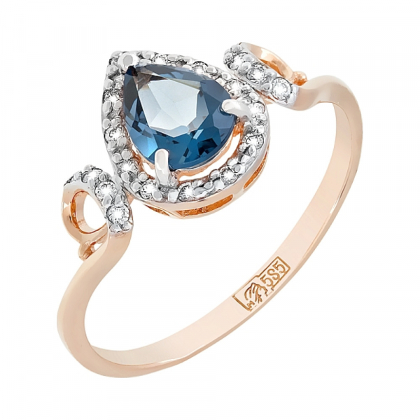 Золотое кольцо с топазом и фианитом № 117764