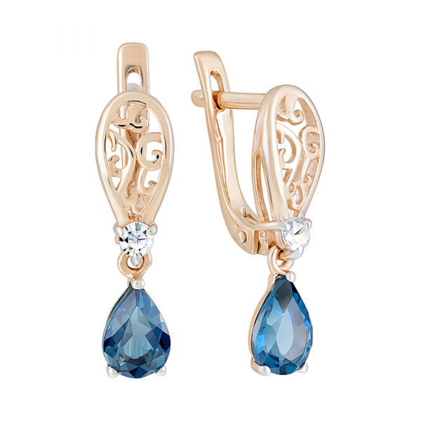 Золотые серьги с топазом и фианитом № 124478