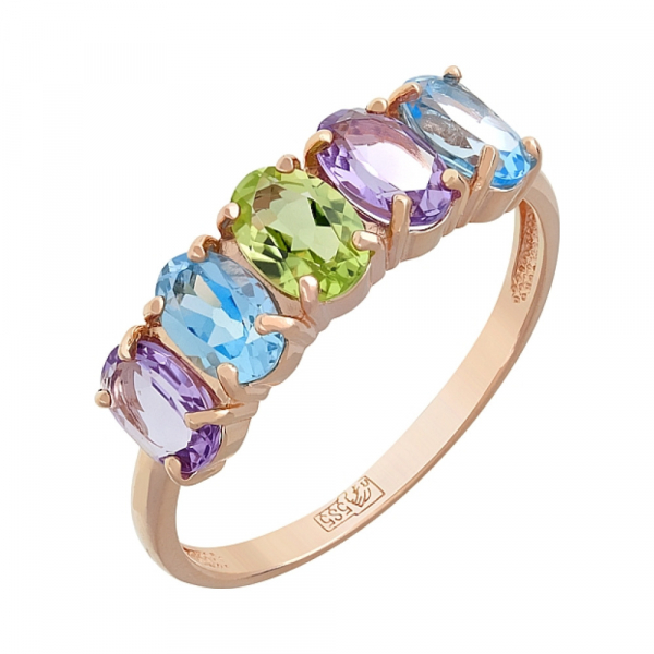 Золотое кольцо с аметистом, топазом и хризолитом № 112874