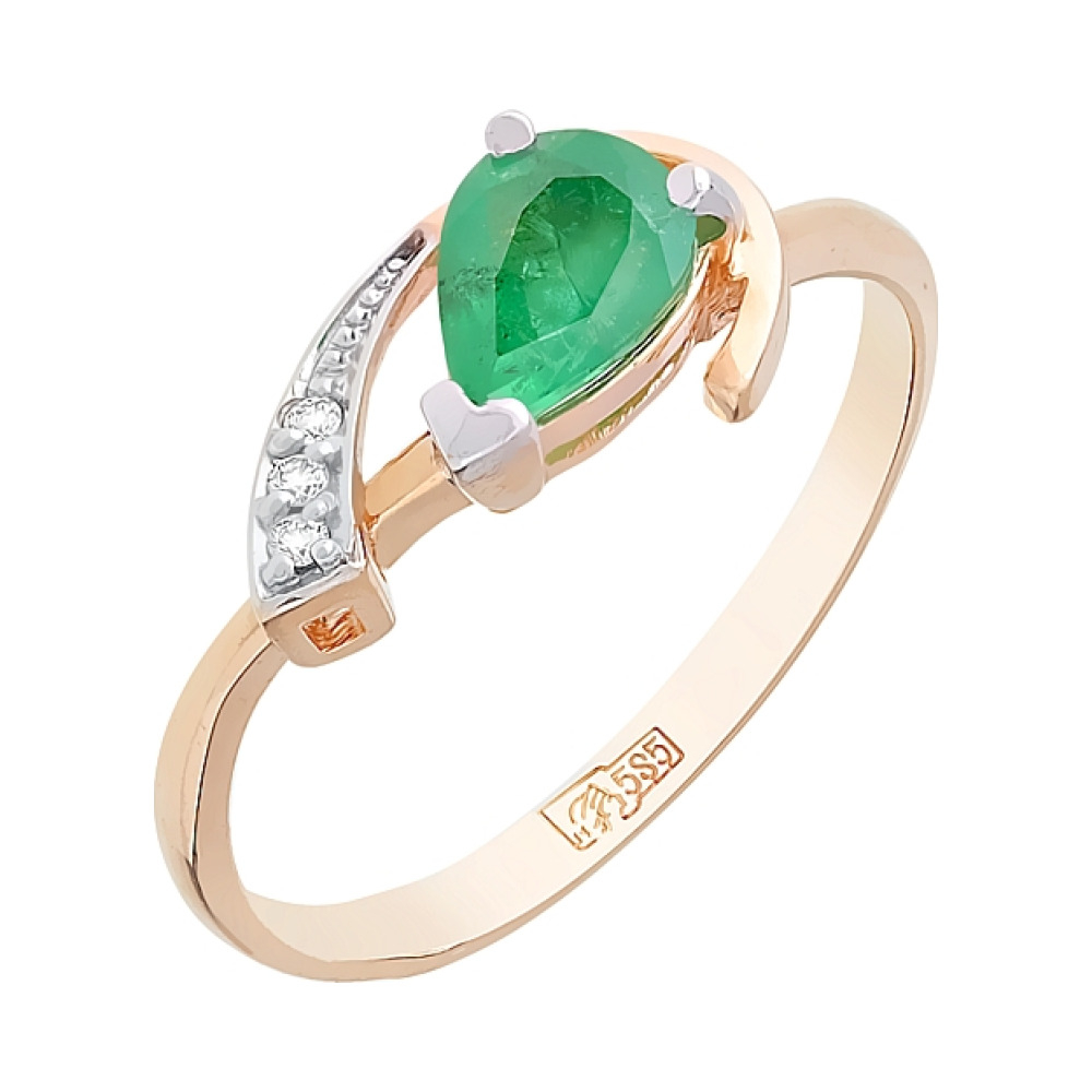 Золотое кольцо с бриллиантом и изумрудом № 85155