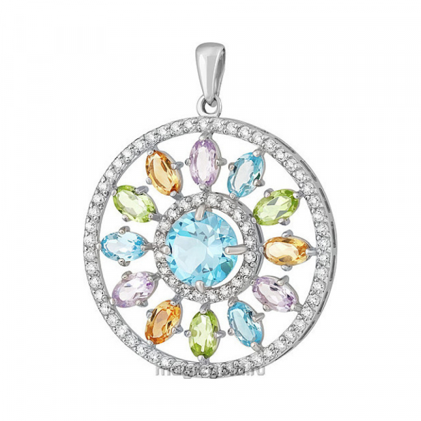 Серебряная подвеска с полудрагоценными вставками и фианитом № 136494