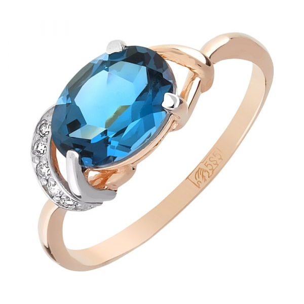 Золотое кольцо с топазом и фианитом № 110926