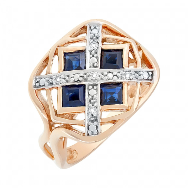 Золотое кольцо с бриллиантом и сапфиром № 68981