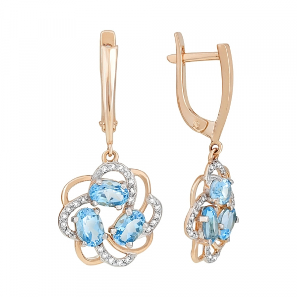 Золотые серьги с топазом и фианитом № 116261