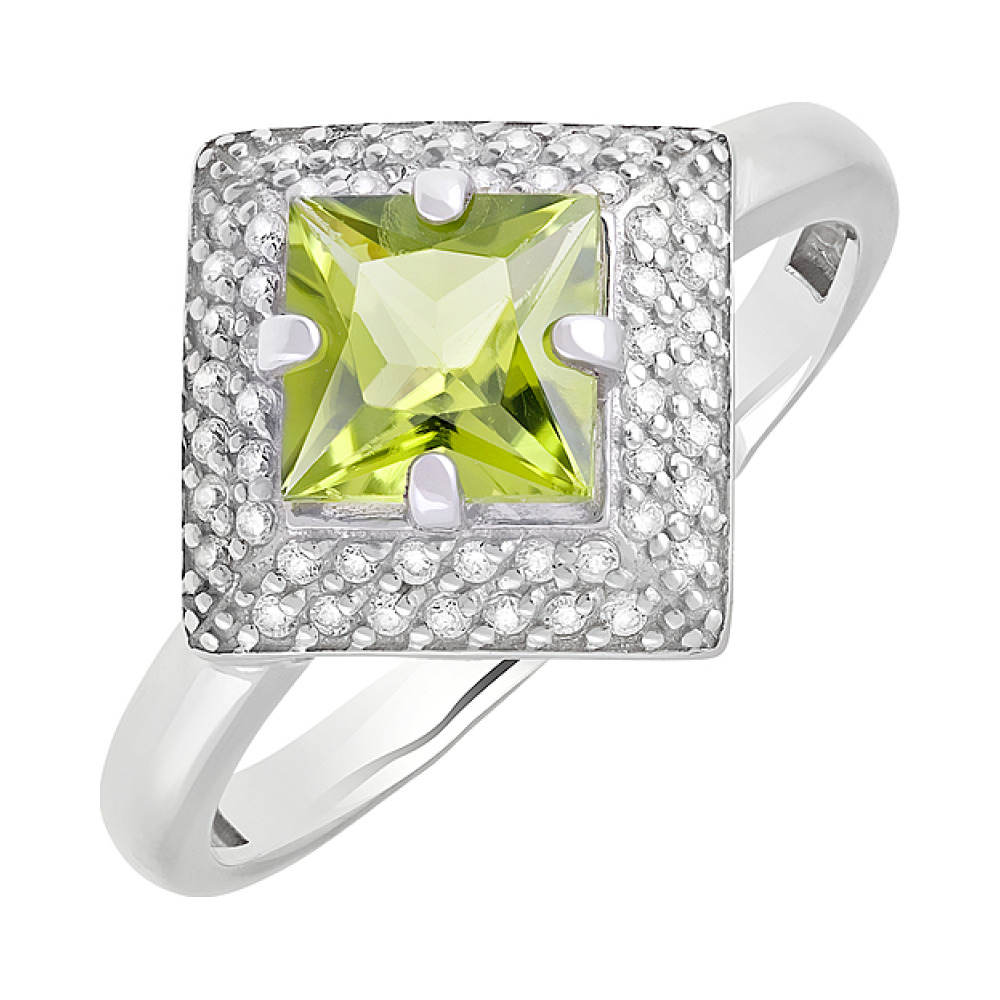 Серебряное кольцо с хризолитом и фианитом № 123195