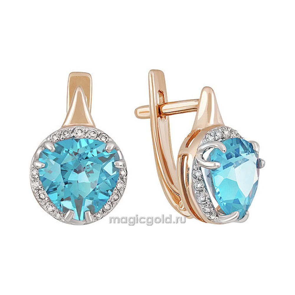 Золотые серьги с топазом и фианитом № 141365