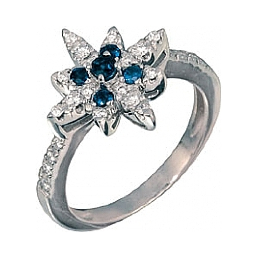 Золотое кольцо с бриллиантом и сапфиром № 7239